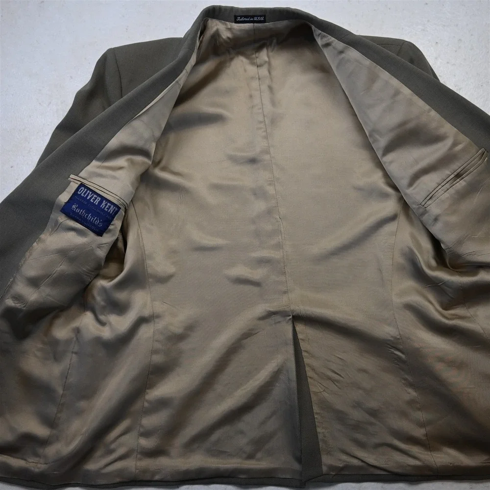 Vtg USA 44S Tan Taupe Gray Hopsack Gold Button Mens Blazer Jacket Sport Coat‎